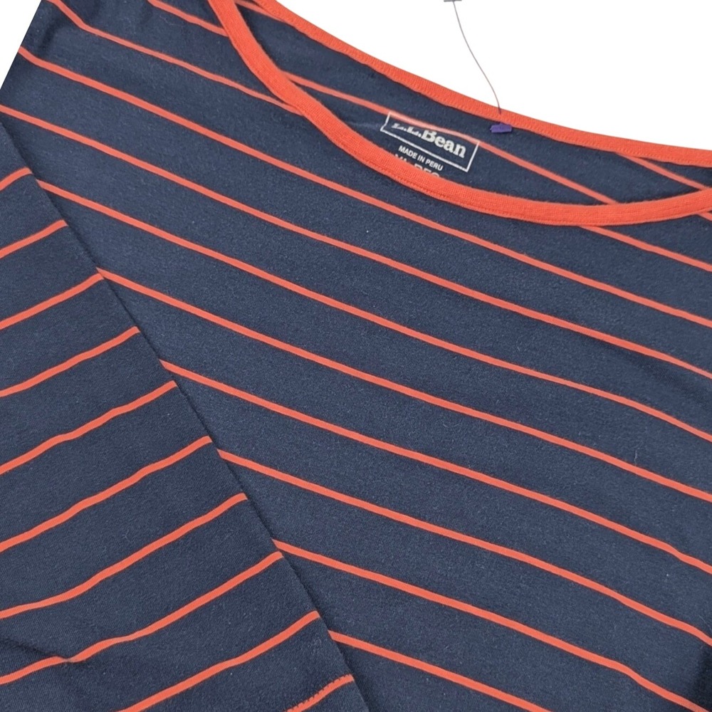 LL Bean Womens XL Navy Orange Striped Supima Cotton Modal Boatneck Top 513711